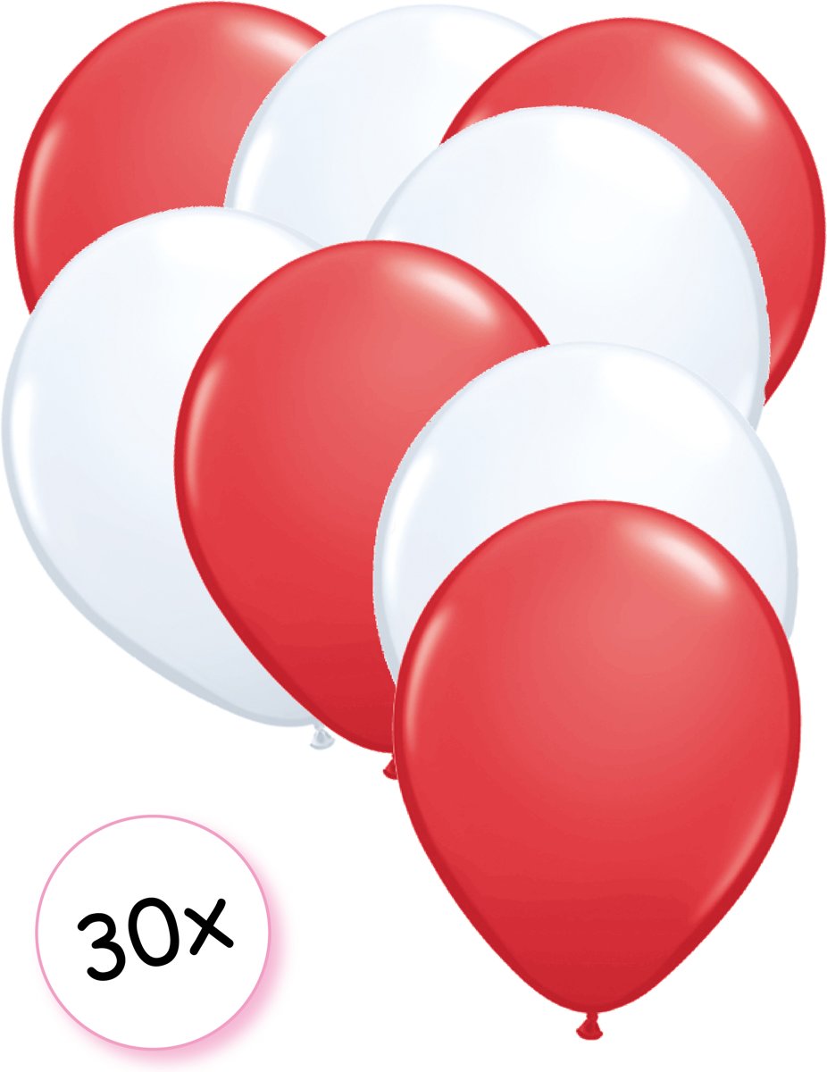 Ballonnen Rood & Wit 30 stuks 27 cm